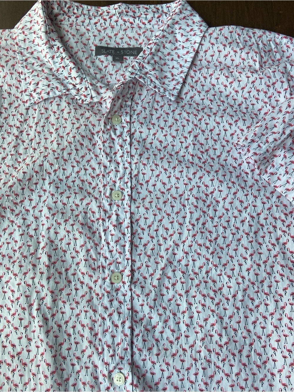Slate & Stone Mens XL Flamingo Print Short Sleeve Button Down Shirt White Pink